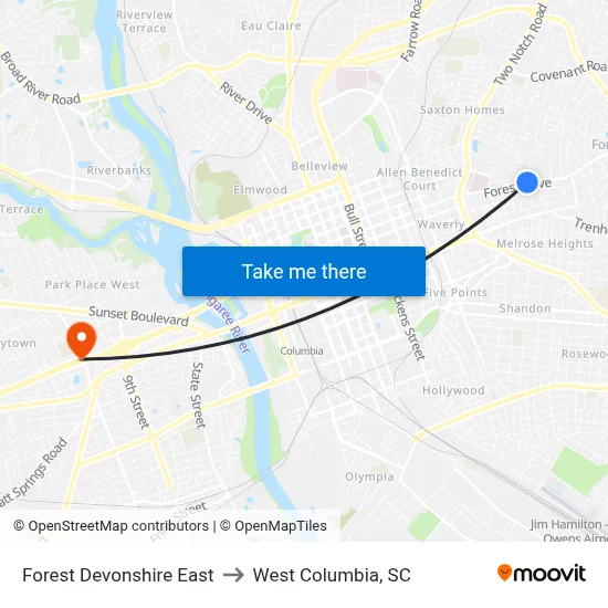 Forest Devonshire East to West Columbia, SC map