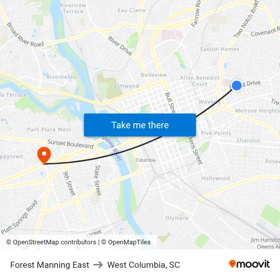 Forest Manning East to West Columbia, SC map