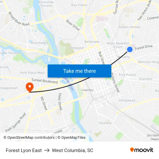 Forest Lyon East to West Columbia, SC map