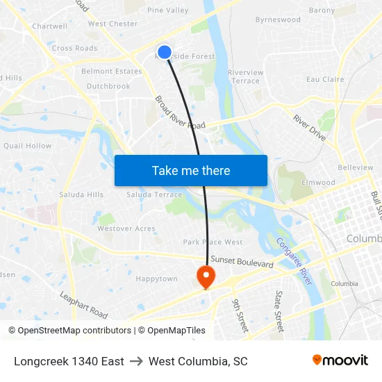 Longcreek 1340 East to West Columbia, SC map