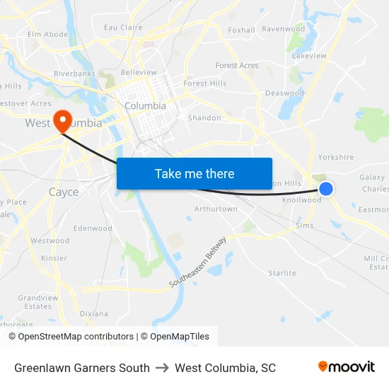 Greenlawn Garners South to West Columbia, SC map