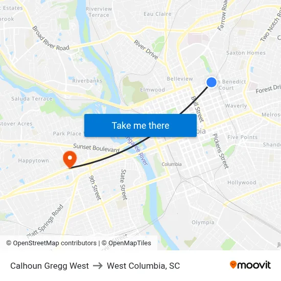 Calhoun Gregg West to West Columbia, SC map
