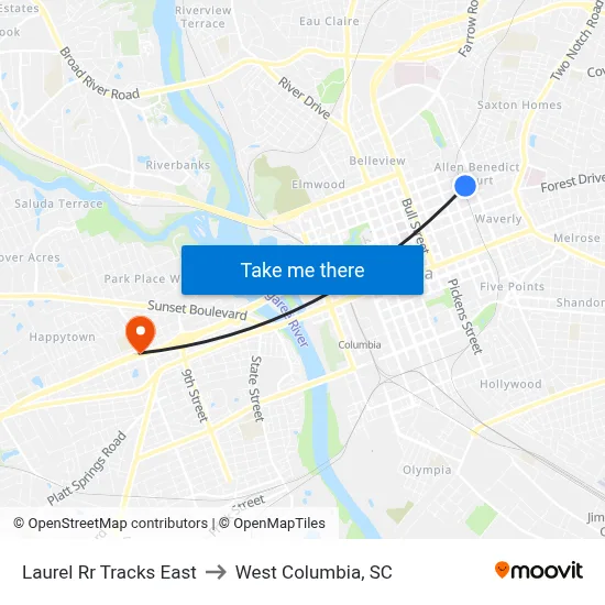 Laurel Rr Tracks East to West Columbia, SC map