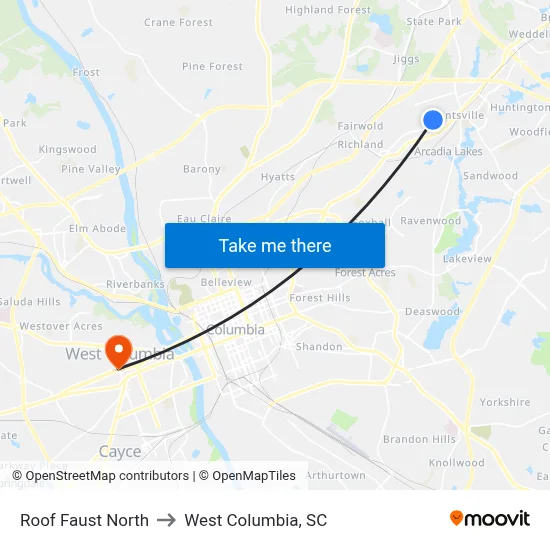 Roof Faust North to West Columbia, SC map
