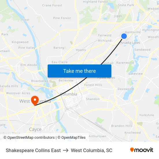 Shakespeare Collins East to West Columbia, SC map
