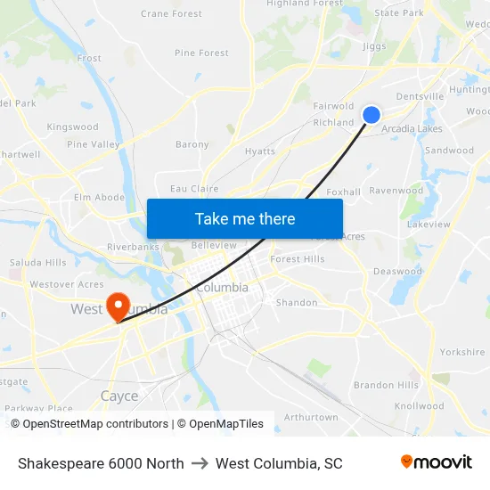 Shakespeare 6000 North to West Columbia, SC map