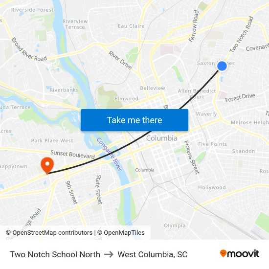 Two Notch School North to West Columbia, SC map