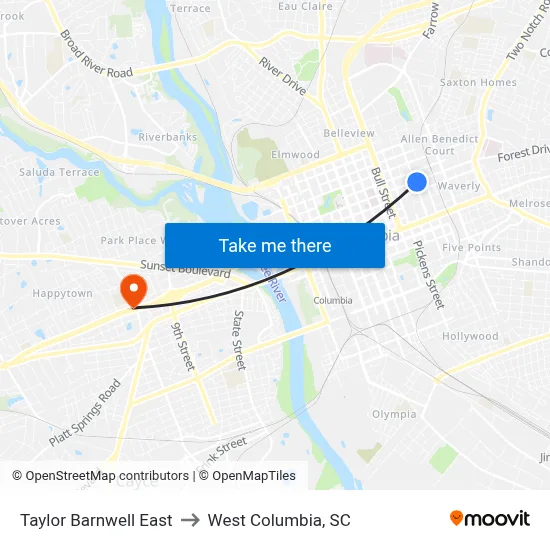 Taylor Barnwell East to West Columbia, SC map