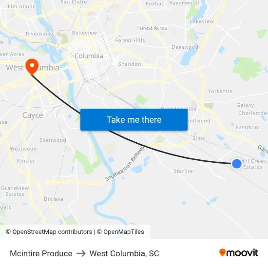 Mcintire Produce to West Columbia, SC map