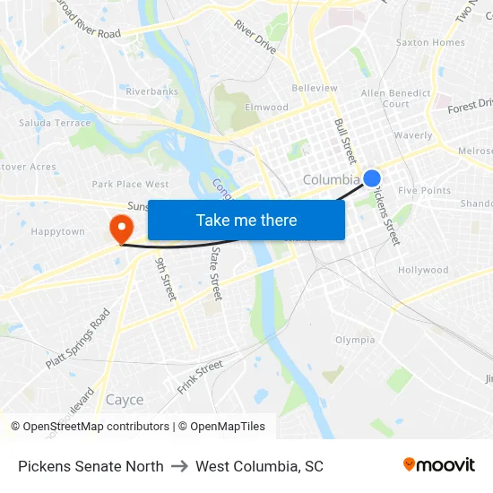 Pickens Senate North to West Columbia, SC map