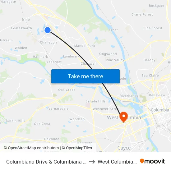 Columbiana Drive & Columbiana Circle to West Columbia, SC map