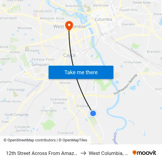 12th Street Across From Amazon to West Columbia, SC map