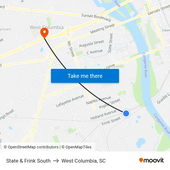 State & Frink South to West Columbia, SC map