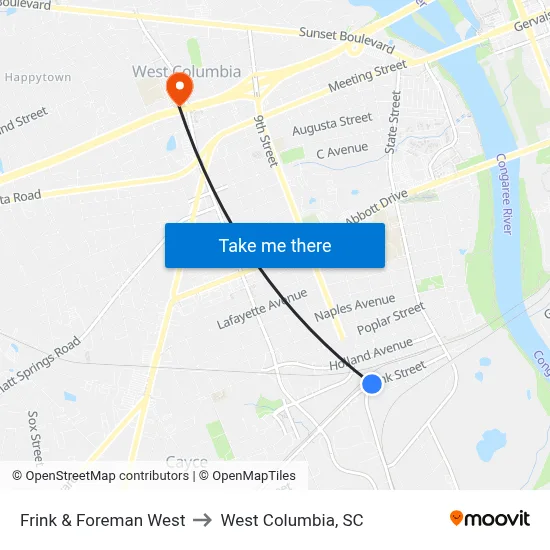 Frink & Foreman West to West Columbia, SC map