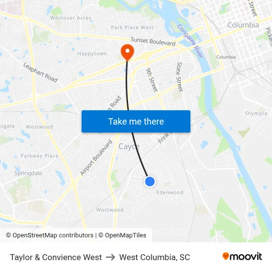 Taylor & Convience West to West Columbia, SC map