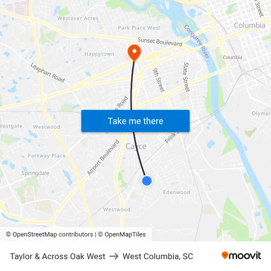 Taylor & Across Oak West to West Columbia, SC map