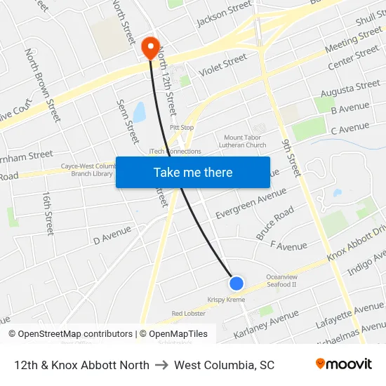 12th & Knox Abbott North to West Columbia, SC map