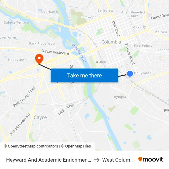 Heyward And Academic Enrichment Center East to West Columbia, SC map