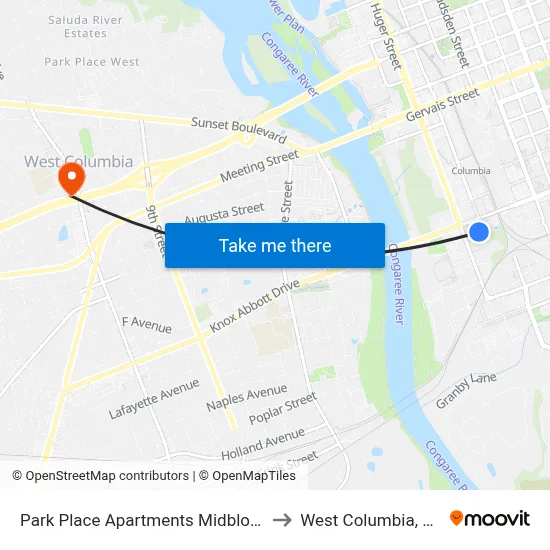 Park Place Apartments Midblock to West Columbia, SC map