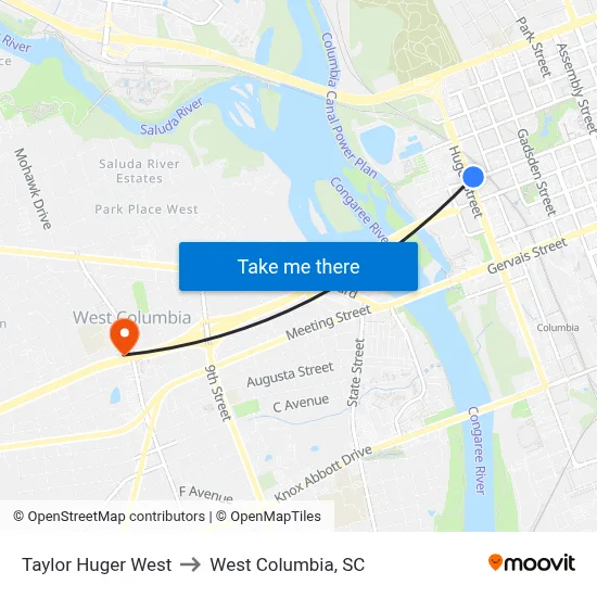 Taylor Huger West to West Columbia, SC map