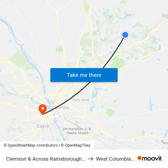 Clemson & Across Rainsborough West to West Columbia, SC map