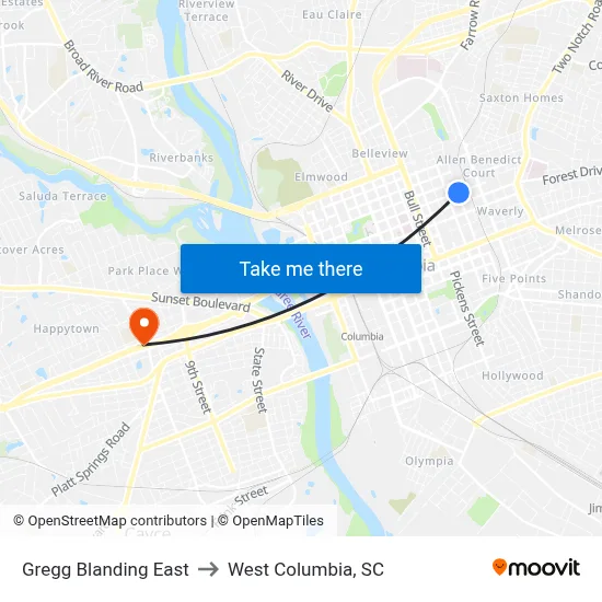 Gregg Blanding East to West Columbia, SC map