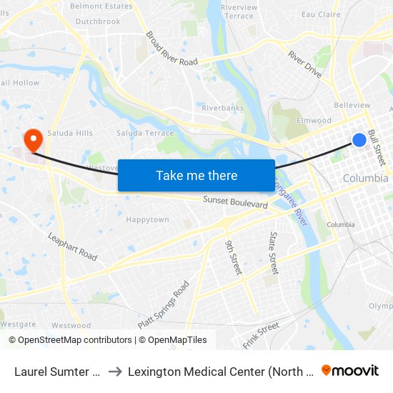 Laurel Sumter East to Lexington Medical Center (North Tower) map
