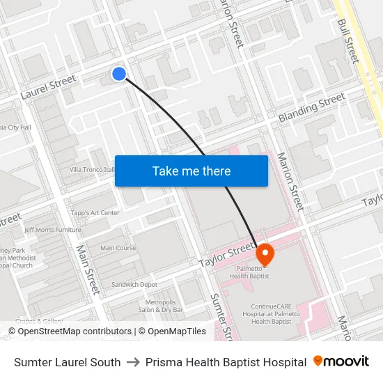 Sumter Laurel South to Prisma Health Baptist Hospital map