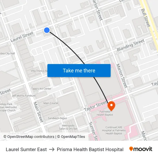 Laurel Sumter East to Prisma Health Baptist Hospital map
