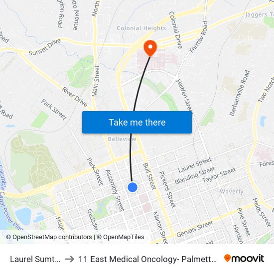 Laurel Sumter East to 11 East Medical Oncology- Palmetto Health Richland map