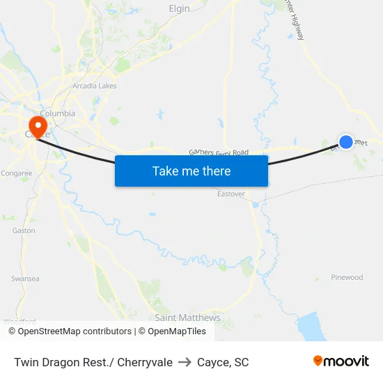 Twin Dragon Rest./ Cherryvale to Cayce, SC map