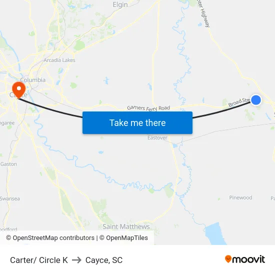 Carter/ Circle K to Cayce, SC map