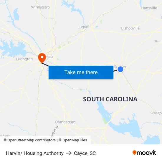 Harvin/ Housing Authority to Cayce, SC map