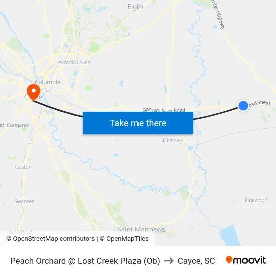 Peach Orchard @ Lost Creek Plaza (Ob) to Cayce, SC map