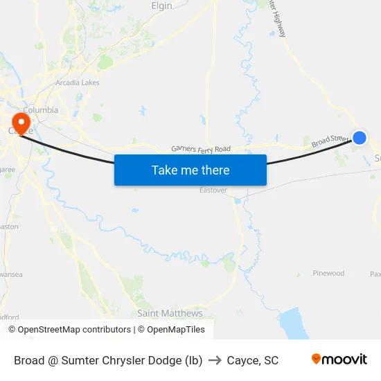 Broad @ Sumter Chrysler Dodge (Ib) to Cayce, SC map