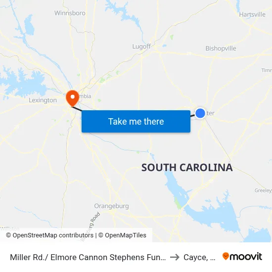 Miller Rd./ Elmore Cannon Stephens Funeral to Cayce, SC map