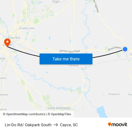 Lin-Do Rd/ Oakpark South to Cayce, SC map