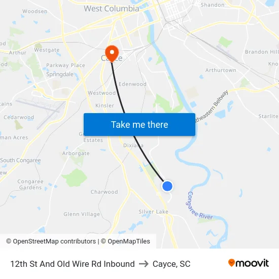 12th St And Old Wire Rd Inbound to Cayce, SC map