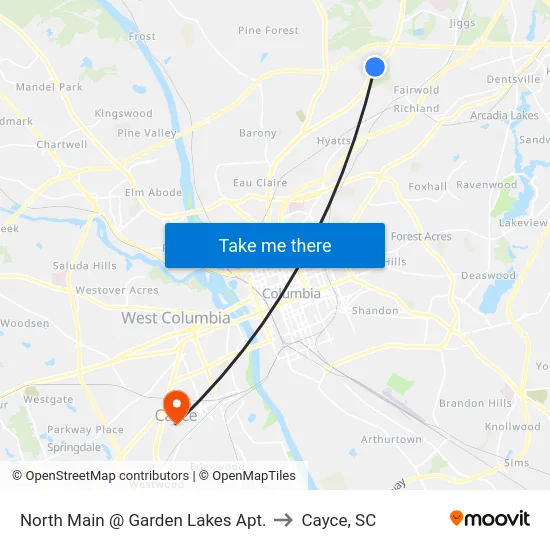 North Main @ Garden Lakes Apt. to Cayce, SC map