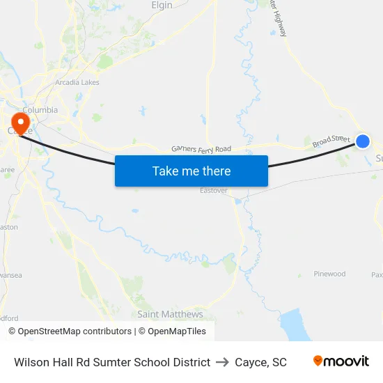 Wilson Hall Rd Sumter School District to Cayce, SC map