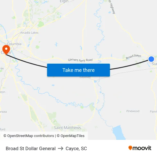 Broad St Dollar General to Cayce, SC map