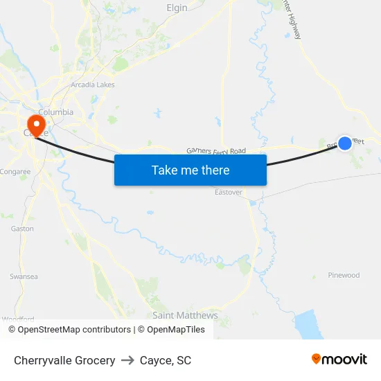 Cherryvalle Grocery to Cayce, SC map