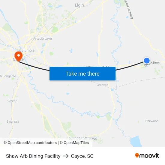 Shaw Afb Dining Facility to Cayce, SC map