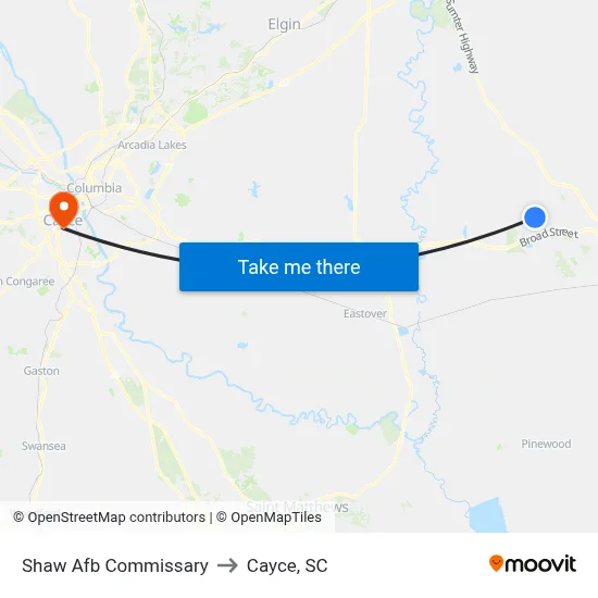 Shaw Afb Commissary to Cayce, SC map