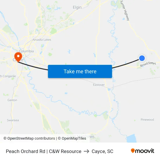 Peach Orchard Rd | C&W Resource to Cayce, SC map