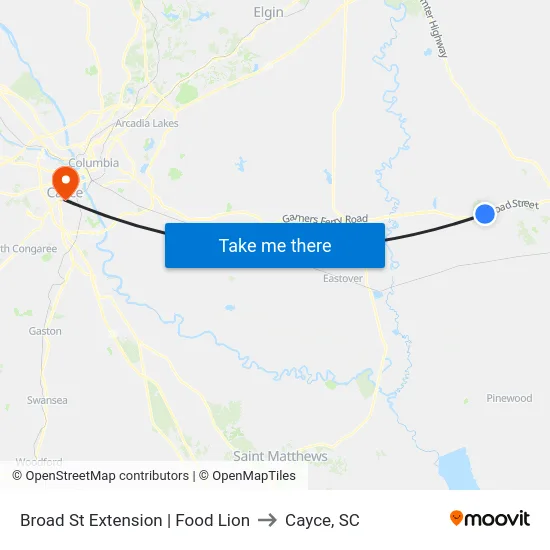 Broad St Extension | Food Lion to Cayce, SC map