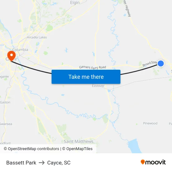 Bassett Park to Cayce, SC map