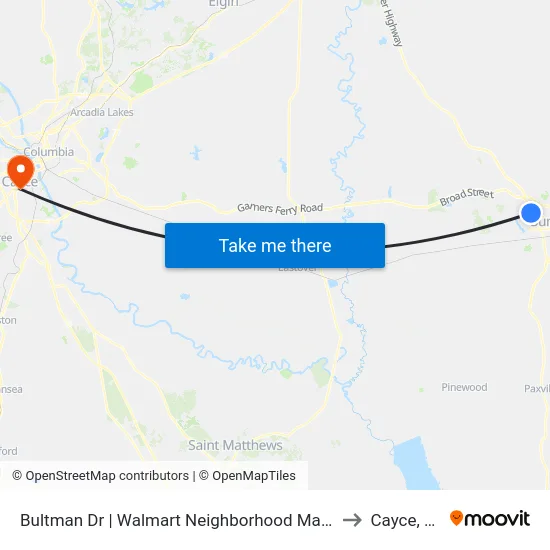 Bultman Dr | Walmart Neighborhood Market to Cayce, SC map