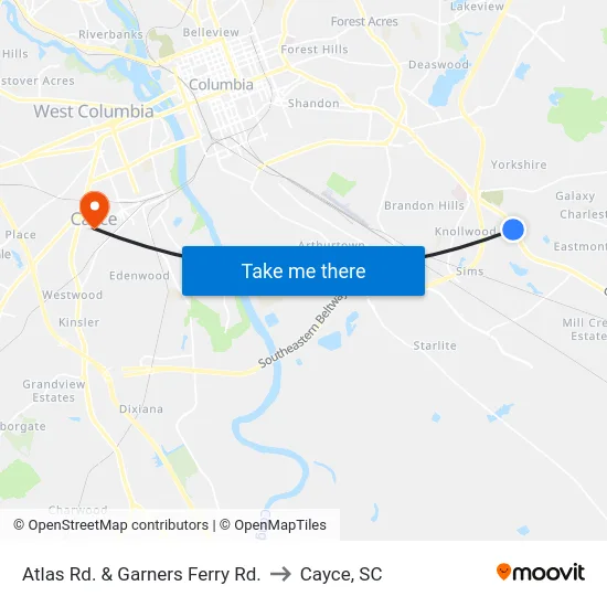 Atlas Rd. & Garners Ferry Rd. to Cayce, SC map