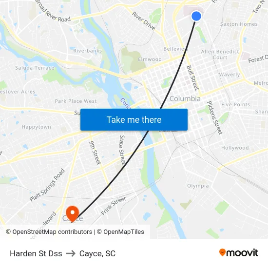 Harden St Dss to Cayce, SC map